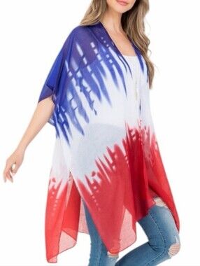 Red White and Blue Tie-Dye Kimono Cover-Up NWT